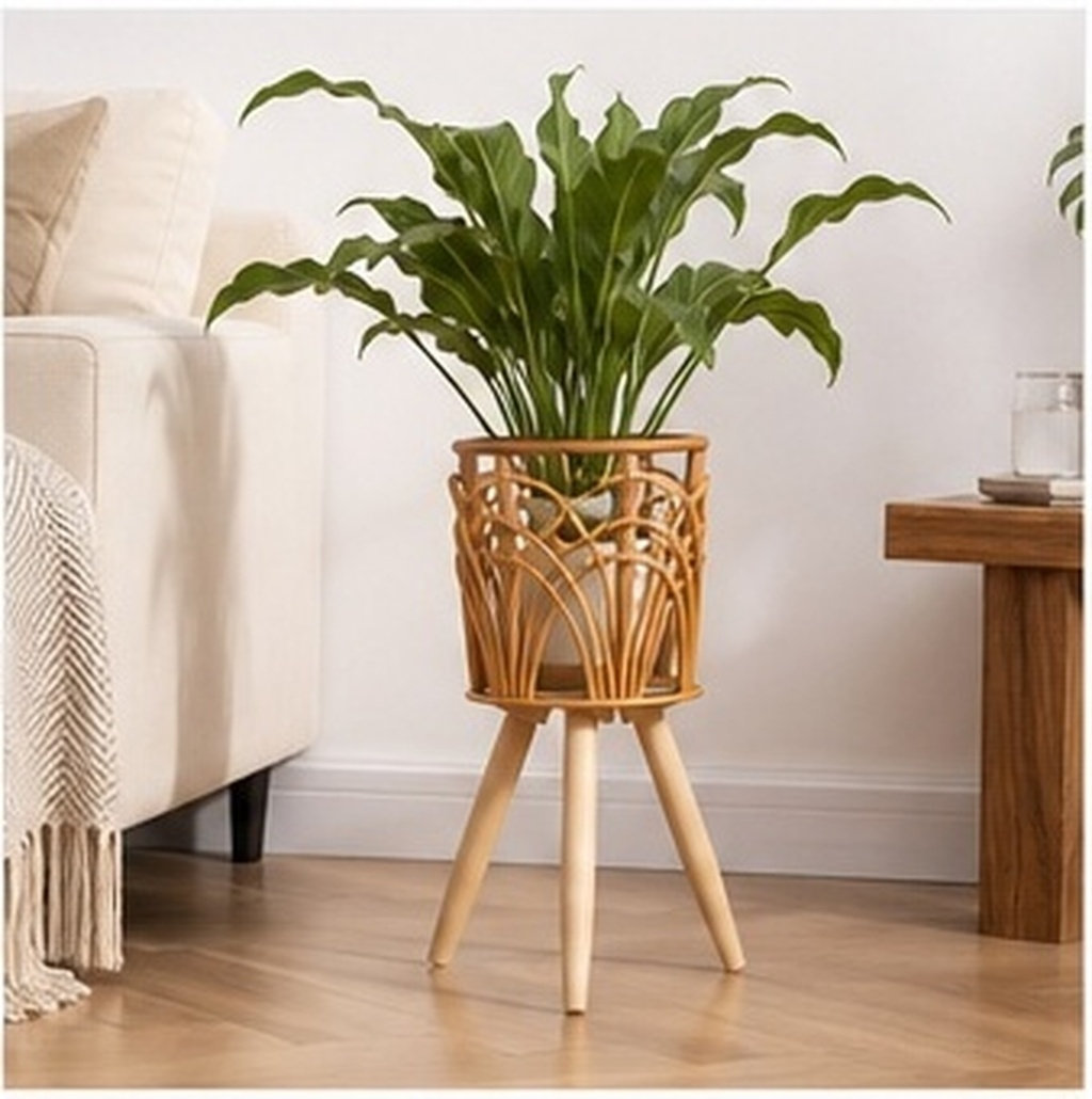 حامل سلة نباتات خشبي من الروطا - مراجعة Rattan Plant Basket وسعره